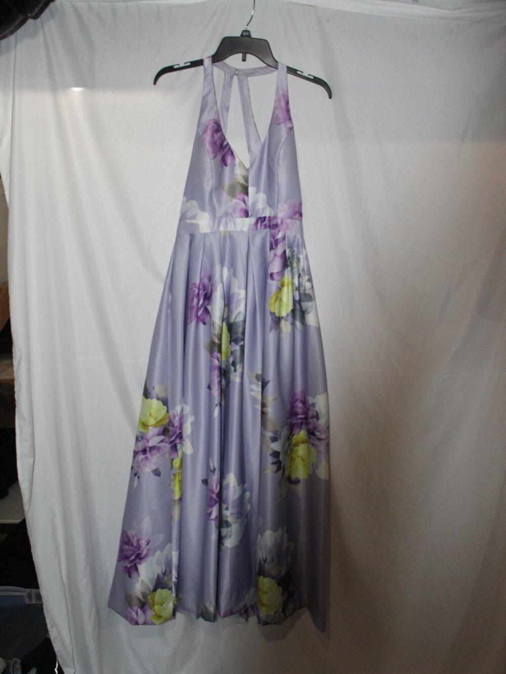 Jump Apparel Purple Floral Satin Maxi Dress